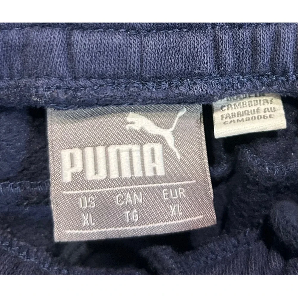 Puma Sweatpants Mens XL Navy Blue Fleece Zipper Pockets Drawstring Activewear